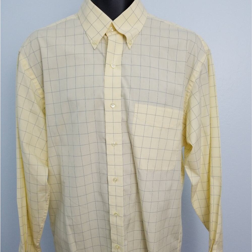 Jos. A. Bank Yellow/Blue Window Pane  Shirt Size M 72120-0394
